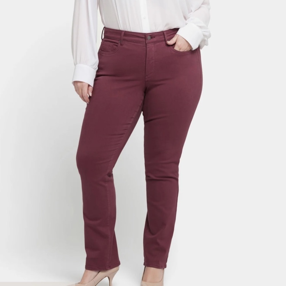 NYDJ MARILYN STRAIGHT jeans high waist size 8 dark cherry burgundy